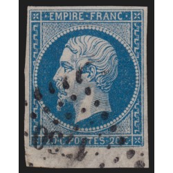 n°14A bord de feuille, 20c bleu, Type I, oblitéré - TTB