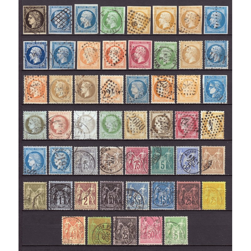 France 1849/1890 - Superbe collection 53 timbres Napoléon Cérès - TB 1er choix