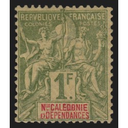 NOUVELLE-CALEDONIE n°53, 1fr olive, neuf * avec légère trace de charnière - TB