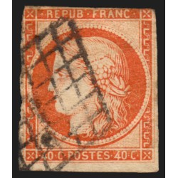 n°5, Cérès 1849, 40c orange-vif, oblitéré grille, pièce d'attente