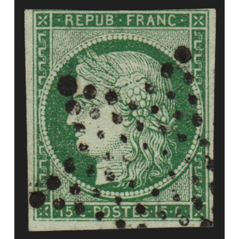 n°2b, Cérès 1850, 15c vert-foncé, oblitéré étoile de Paris - BEAU D'ASPECT