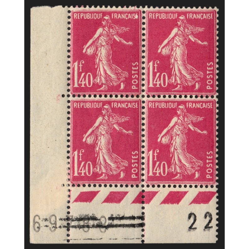 n°196, numéros de série barrés, Semeuse 1fr40 rose, neufs * avec charnière - TB