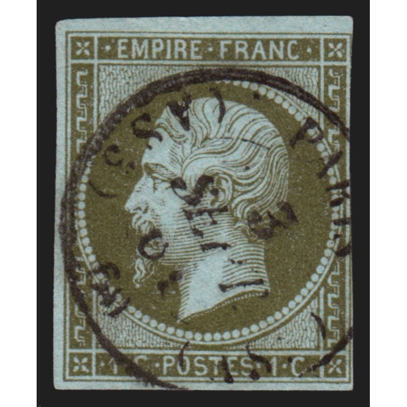 n°11, Napoléon non-dentelé, 1c olive, oblitéré càd bureau de Paris AS3