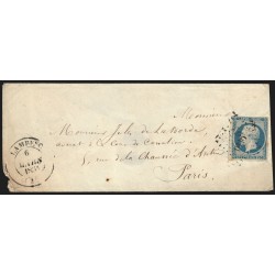 n°10, Présidence 25c bleu, oblitéré PC 1626 LAMBESC lettre pour Paris 1854