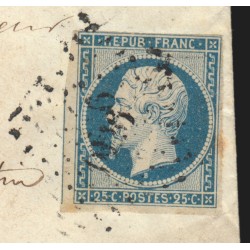 n°10, Présidence 25c bleu, oblitéré PC 1626 LAMBESC lettre pour Paris 1854