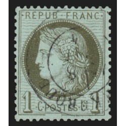 n°50b, variété "trait inférieur du cadre brisé", Cérès 1c vert-olive - TB