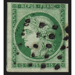 n°2, Cérès 1850, 15c vert, oblitéré gros points - TB D'ASPECT