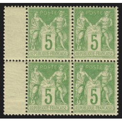 n°102, bloc de quatre interpanneaux, Sage 5c vert-jaune, Type I, neuf ** - TB