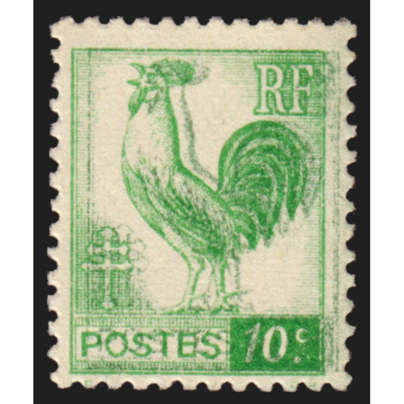 n°630, variété "impression double", Coq d'Alger 10c vert-jaune, neuf ** SUPERBE