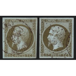 n°11/11a, les 2 nuances, Napoléon non-dentelé, 1c olive et bronze - TB