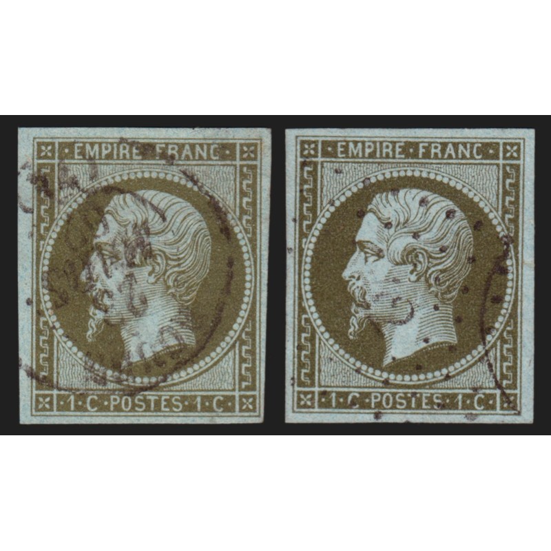 n°11/11a, les 2 nuances, Napoléon non-dentelé, 1c olive et bronze - TB