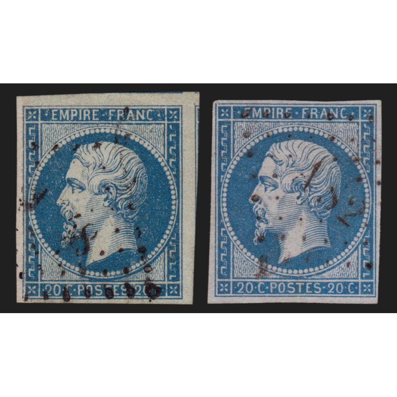 n°14Ba, Type II, 20c BLEU-SUR-VERT + normal pour comparaison - TB D'ASPECT