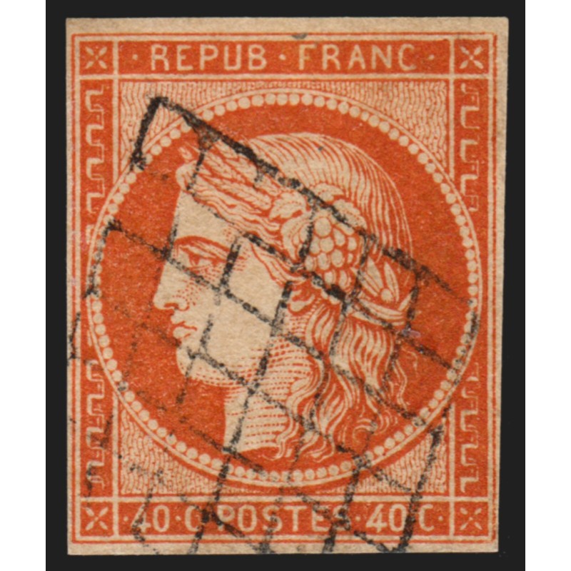 n°5, Cérès 1849, 40c orange, oblitéré grille noire - TB