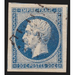 n°14A, Napoléon non-dentelé, 20c bleu, Type I, oblitéré - SUPERBE