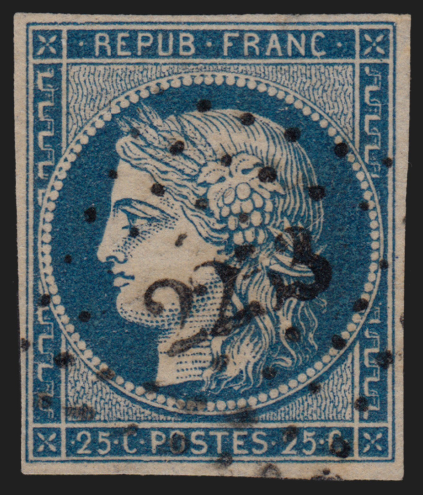 FRANCE TIMBRE-POSTE N°60A au type Cérès 25 c. bleu avec variété imp