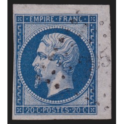 n°14B coin de feuille, 20c bleu, Type II, oblitéré - SUPERBE