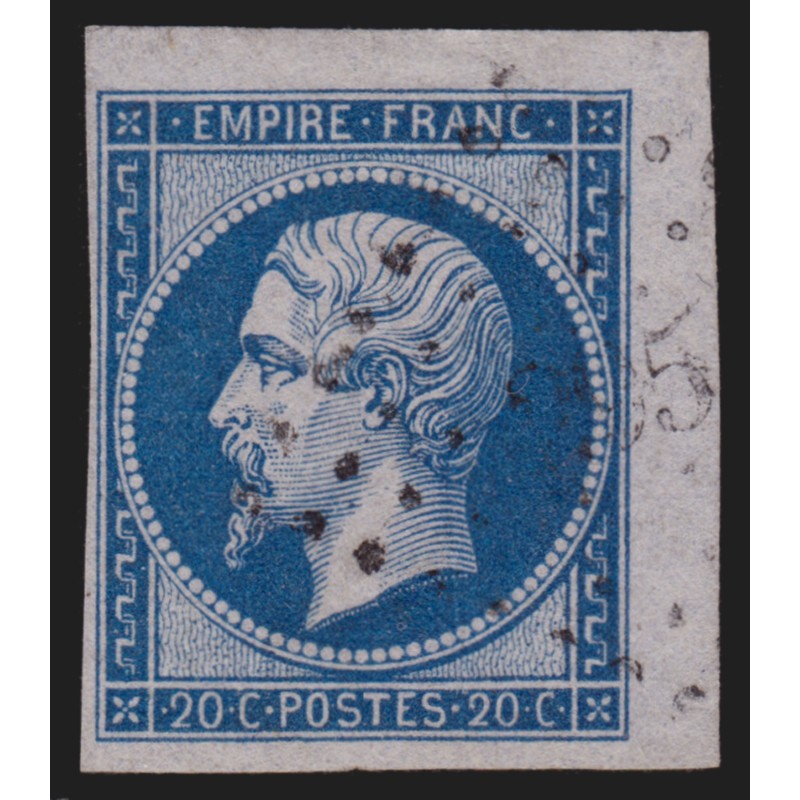 n°14B coin de feuille, 20c bleu, Type II, oblitéré - SUPERBE