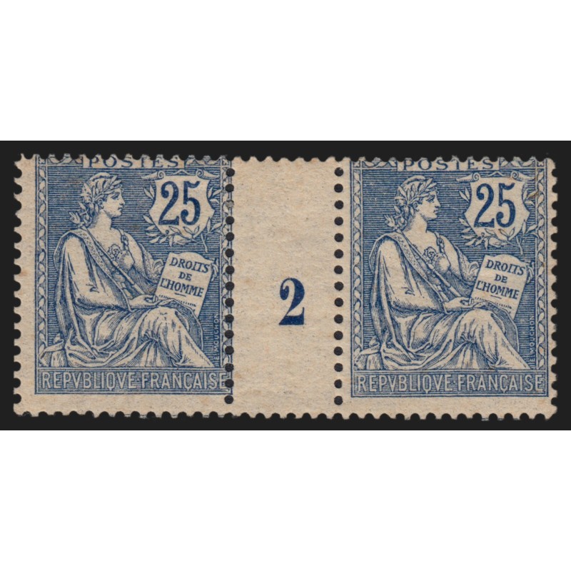 n°127 paire millésime 2, Mouchon retouché, 25c bleu, neuf * avec charnière - TB