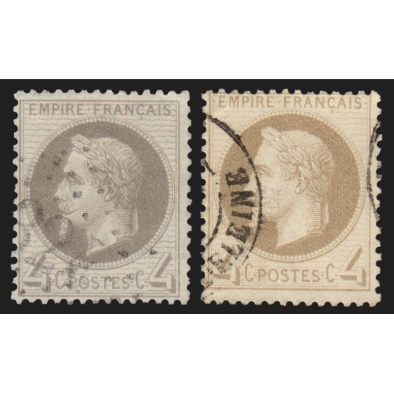 n°27B, en 2 nuances, Napoléon Lauré 4c gris, Type II, oblitérés - TB D'ASPECT