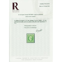 n°12, Napoléon non-dentelé, 5c vert, neuf * avec gomme - TB - Certificat ROUMET