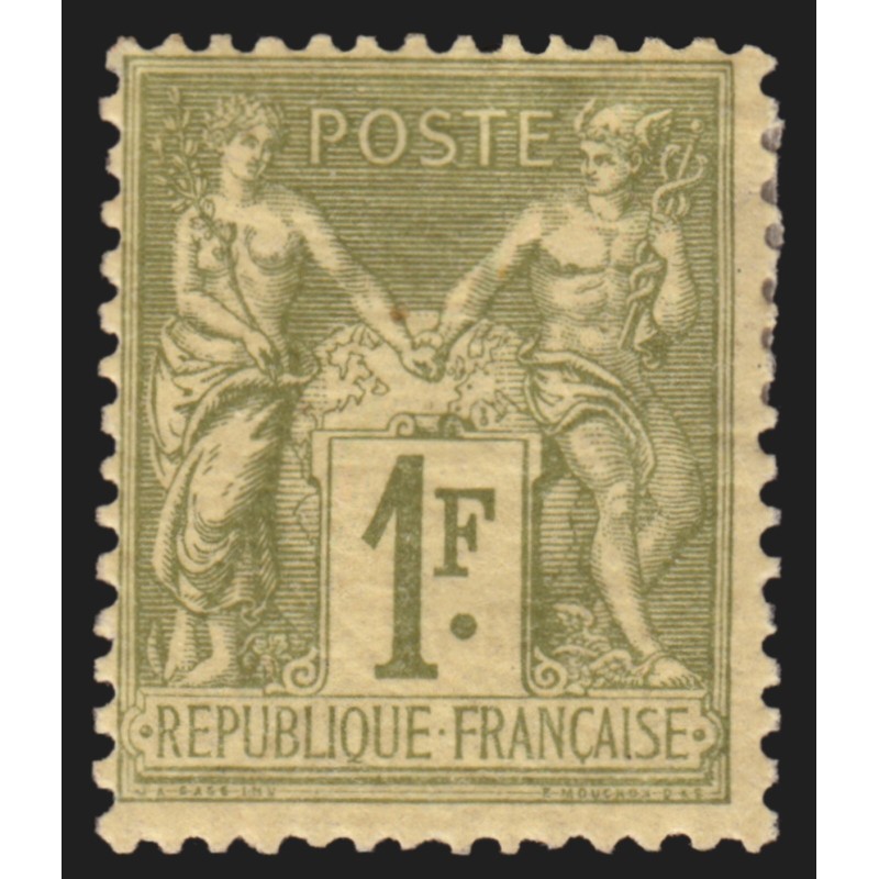 n°82, Sage 1fr olive-clair, Type II, neuf * avec charnière - TB