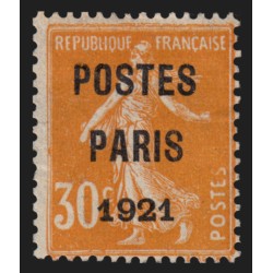 Préoblitérés n°29, Semeuse 30c orange surchargé POSTES PARIS 1921, neuf (*) TB