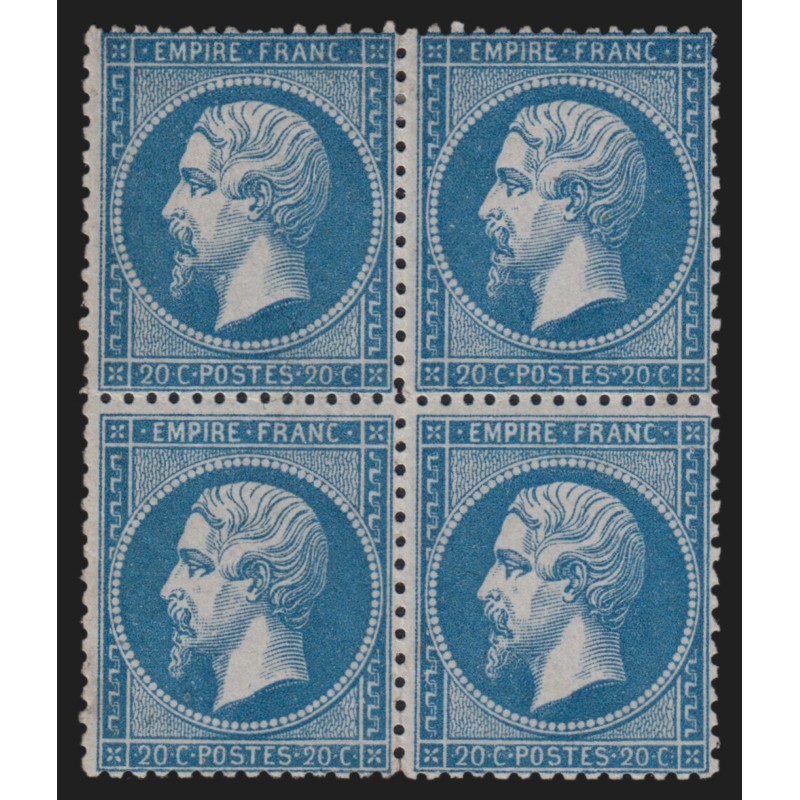 n°22 bloc de quatre, Napoléon 20c bleu, neuf * avec charnière, signé ROUMET