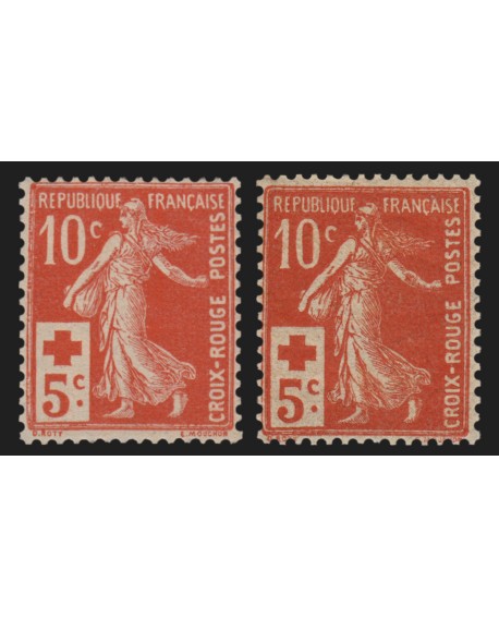 n°147/147a, Semeuse Croix-Rouge et rouge-orange issue de carnet, neufs ** - TB