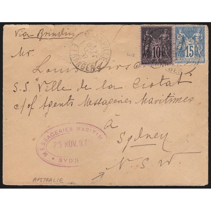 Sage n°89 + n°90 lettre pour Sydney, Nouvelle Galles du Sud, Australie - TB