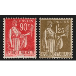 n°285 et 287, Paix, 90c rouge-carminé + 1fr25 olive, neufs * trace de ch. - TB