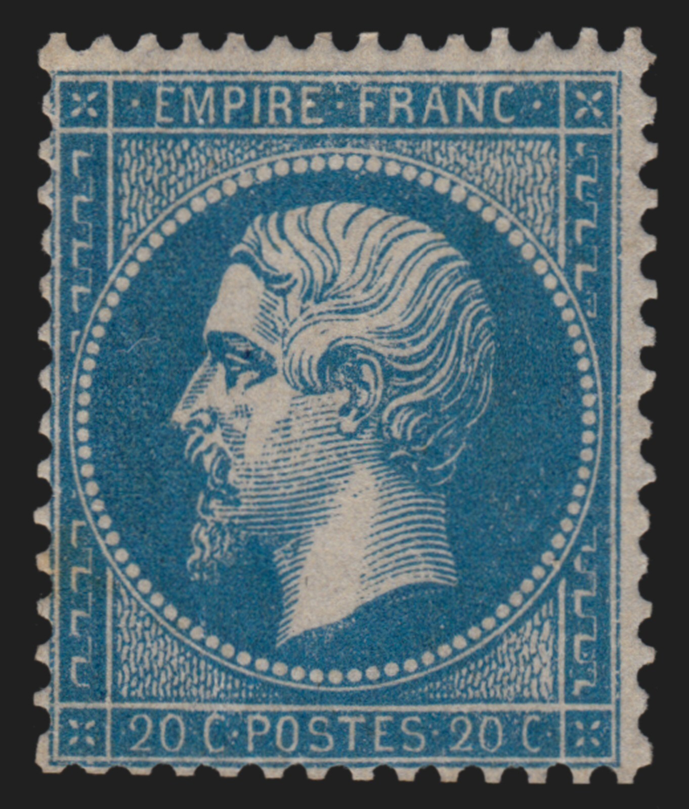 FRANCE N°22 TYPE NAPOLEON 20c BLEU, TIMBRE NEUF* SIGNÉ ROUMET-1862