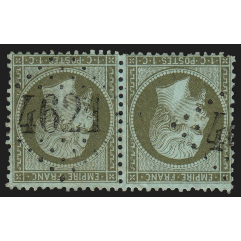 n°19 paire, Napoléon 1c vert-olive, oblitéré GC 4621 VAREN indice 12 - B/TB