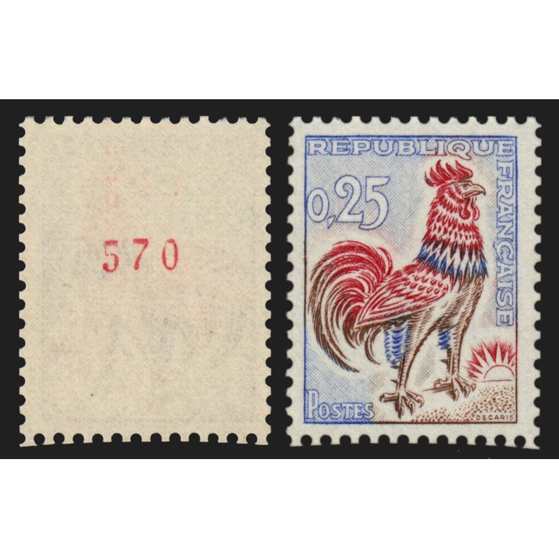 n°1331b, numéro rouge au verso, Coq de Decaris, neuf ** sans charnière SUPERBE