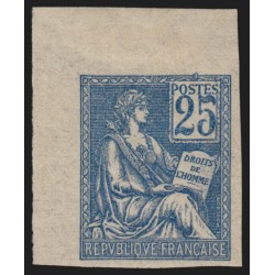 n°114d non-dentelé coin de feuille, Mouchon 25c bleu, neuf * signé ROUMET - SUP