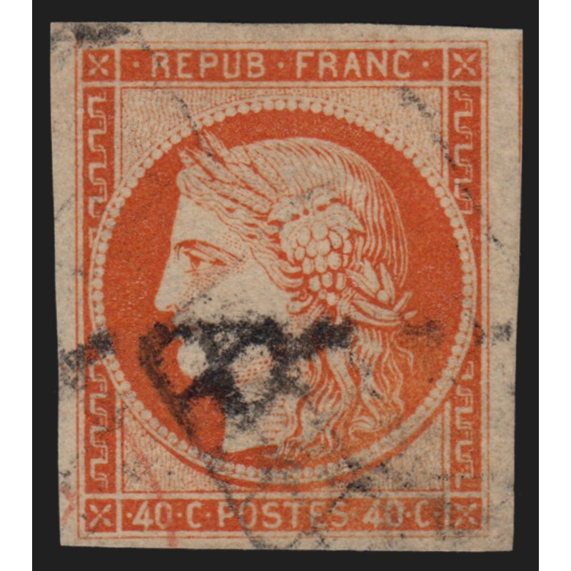 n°5, Cérès 1849, 40c orange, oblitéré grille noire - TB