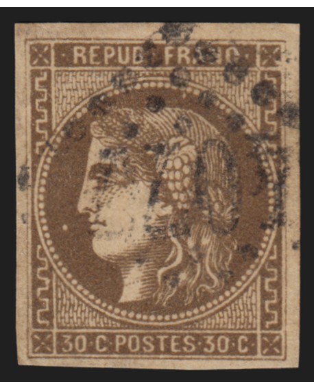 n°47, Cérès de Bordeaux 1870, 30c brun, oblitéré - TB