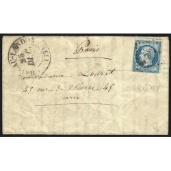 n°14A, oblitéré PC 769 CHATEAU-LANDON Seine & Marne sur lettre pour Paris 1854