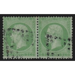 n°35 paire, Napoléon dentelé 1872, 5c vert-pâle sur bleu, oblitéré - TB