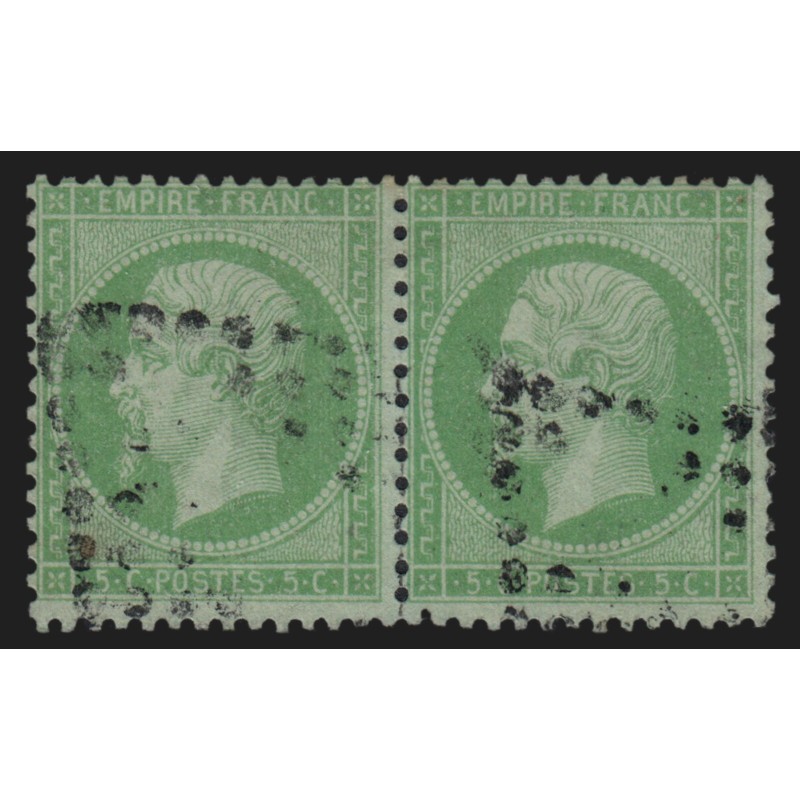 n°35 paire, Napoléon dentelé 1872, 5c vert-pâle sur bleu, oblitéré - TB