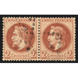 n°26B paire, Napoléon Lauré 2c rouge-brun, Type II, oblitéré - TB