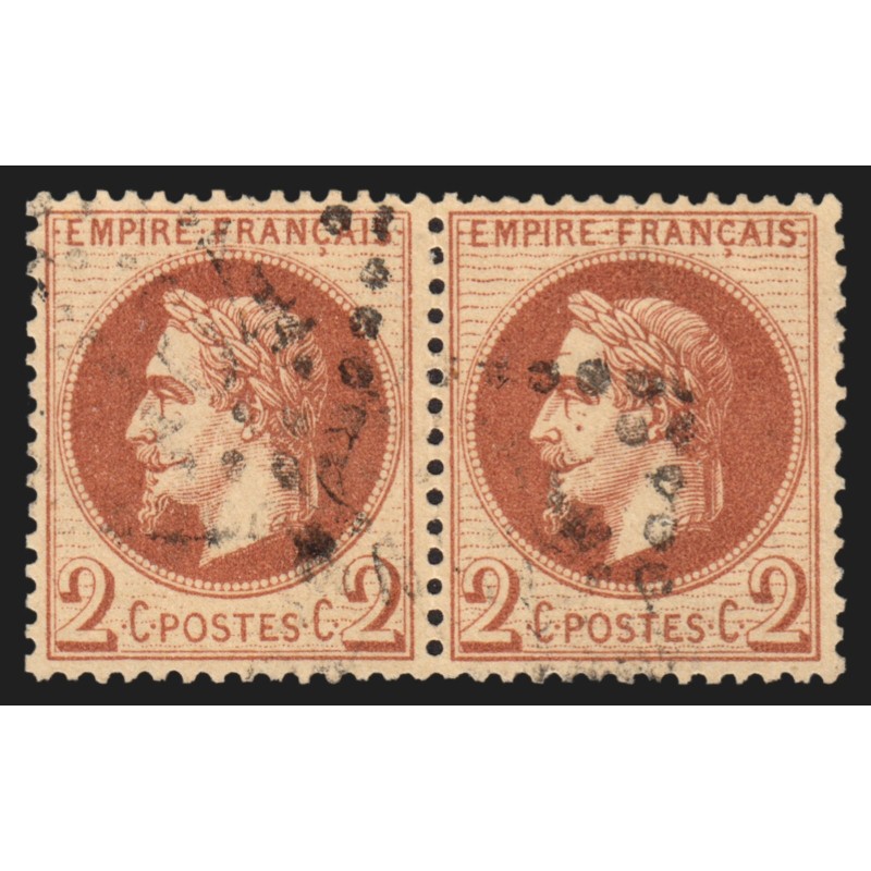 n°26B paire, Napoléon Lauré 2c rouge-brun, Type II, oblitéré - TB