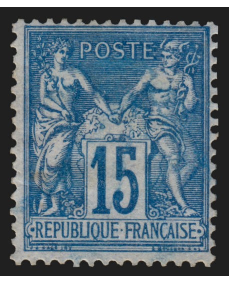 n°90a, Sage 15c bleu sur bleu, neuf * charnière forte - TB D'ASPECT