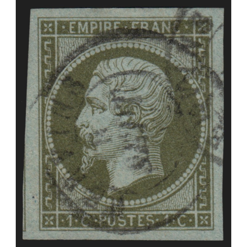 n°11, Napoléon non-dentelé 1c olive, oblitéré cachet à date - SUPERBE