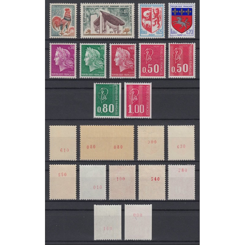 Lot de 11 timbres avec numéro rouge au verso, tous neufs ** sans charnière SUP