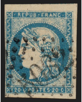 n°44A, Bordeaux, 20c bleu, Type I Report 1, oblitéré GC 5062 SETIF Algérie