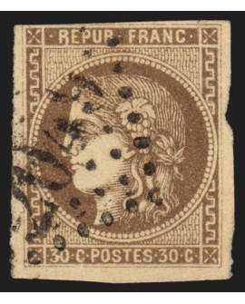 n°47e, variété "R relié", Cérès Bordeaux, 30c brun, oblitéré - B/TB