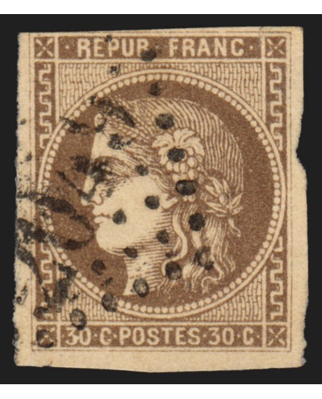 n°47e, variété "R relié", Cérès Bordeaux, 30c brun, oblitéré - B/TB