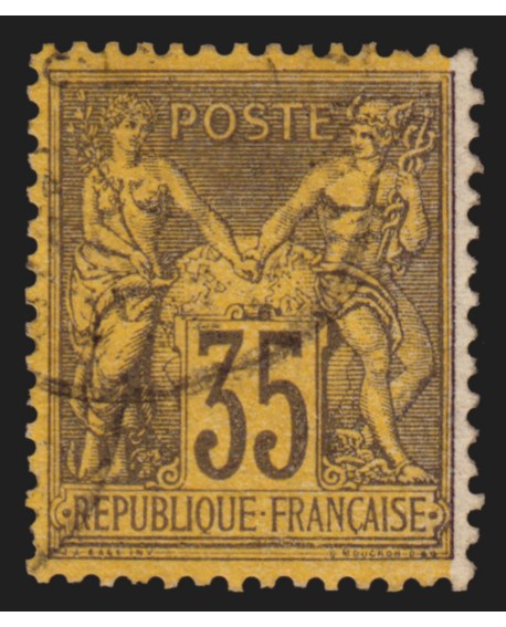 n°93, variété "couleur de fond décalée", Sage 35c violet-noir, oblitéré - TB