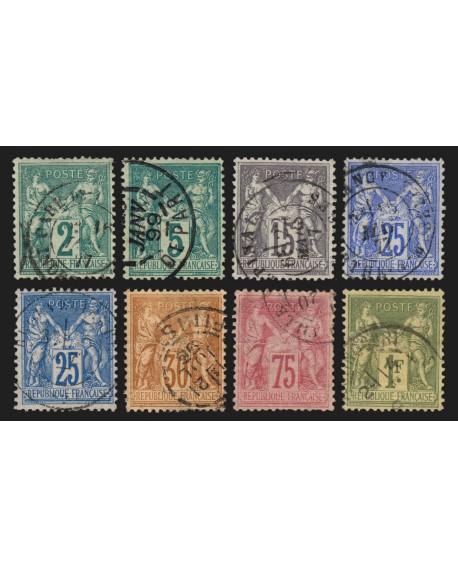 n°74/82 (sauf n°76), Sage 1876, série complète Type II, oblitérés, avec défauts