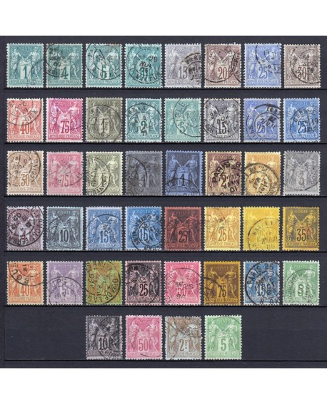 France 1876/1890 - Collection de 44 timbres au type Sage - COTE 1.240 €